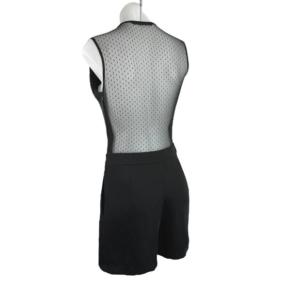 Zara Basic Black Sleeveless Mesh Sheer See Through Back Jumpsuit Romper Shorts S - Picture 3 of 5